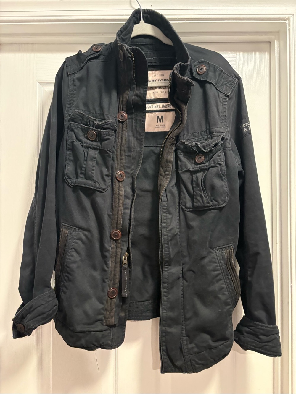 Vintage Y2K Men's Sentinel Dark Blue Utility Jacket - Brand: Abercrombie & Fitch